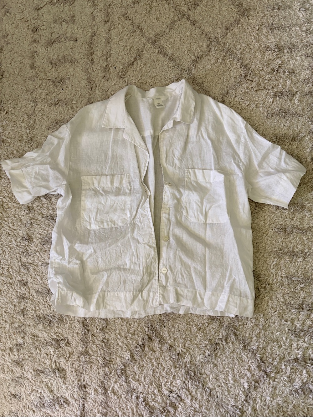 H&M White Short-Sleeve Linen Button-Down Shirt - Picture 1 of 4